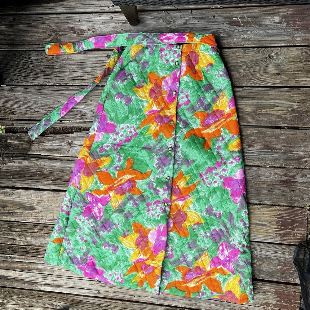Vintage Maxi Skirt Women Quilted Patchwork Floral Flower Power 70s Mod Hippie L